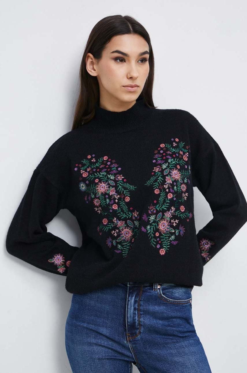 Medicine pulover femei, culoarea negru, cu turtleneck
