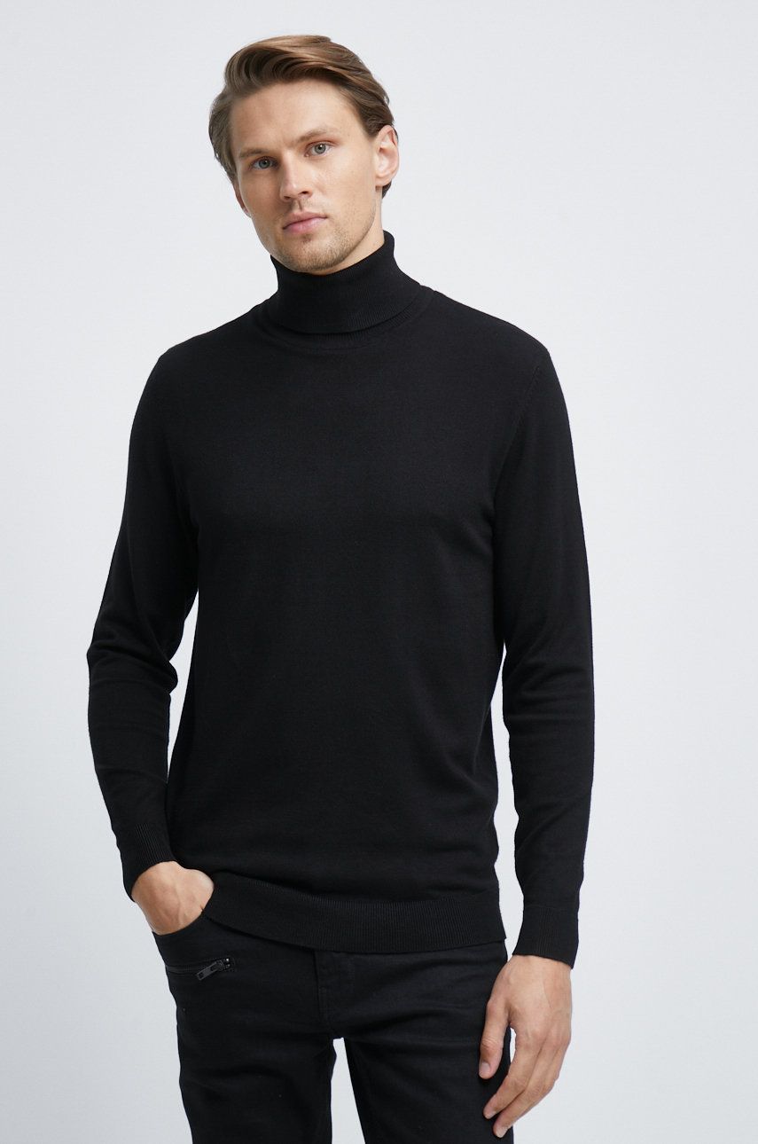 Medicine sweter męski kolor czarny lekki z golferm