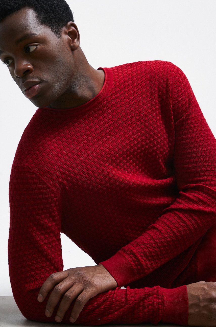 Medicine sweter męski kolor bordowy lekki
