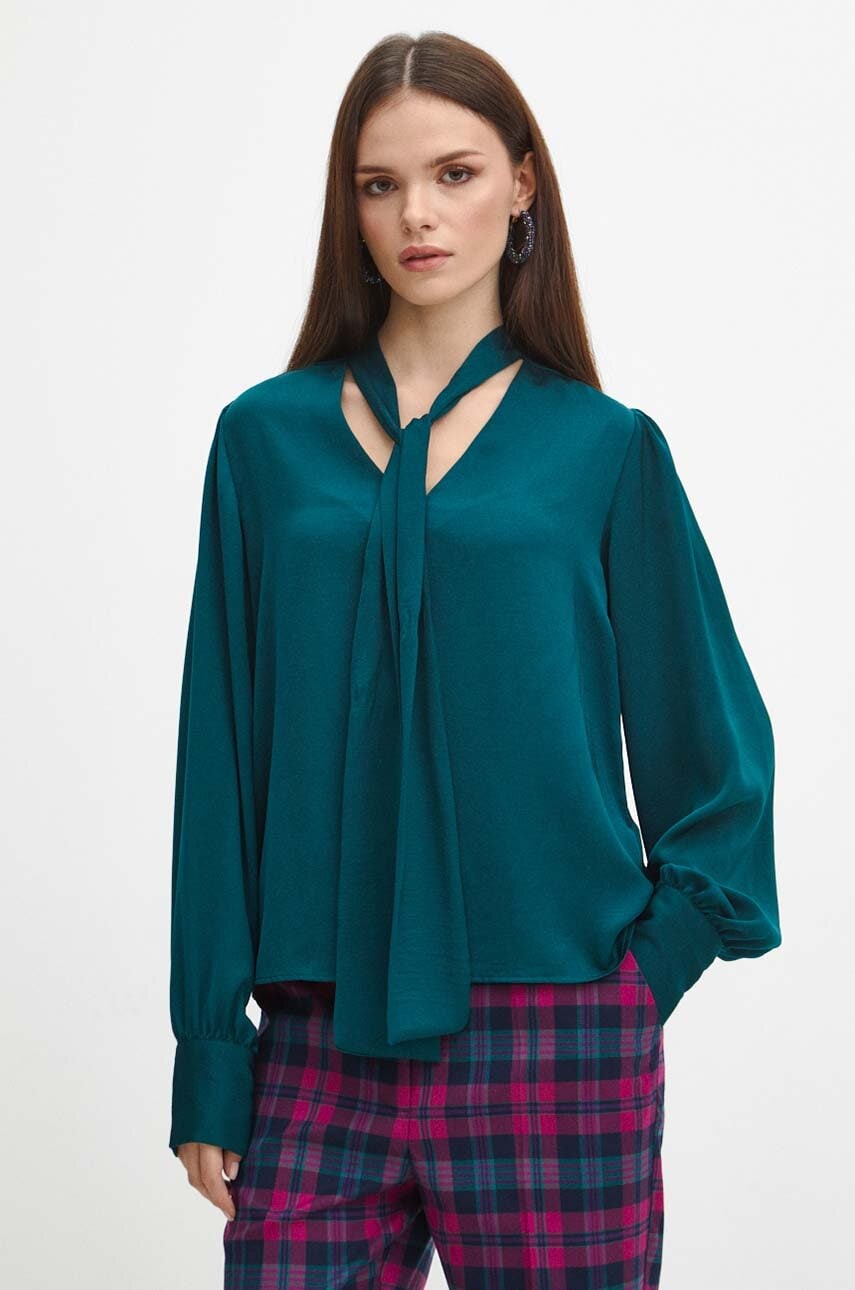 Medicine bluza femei, culoarea verde, neted