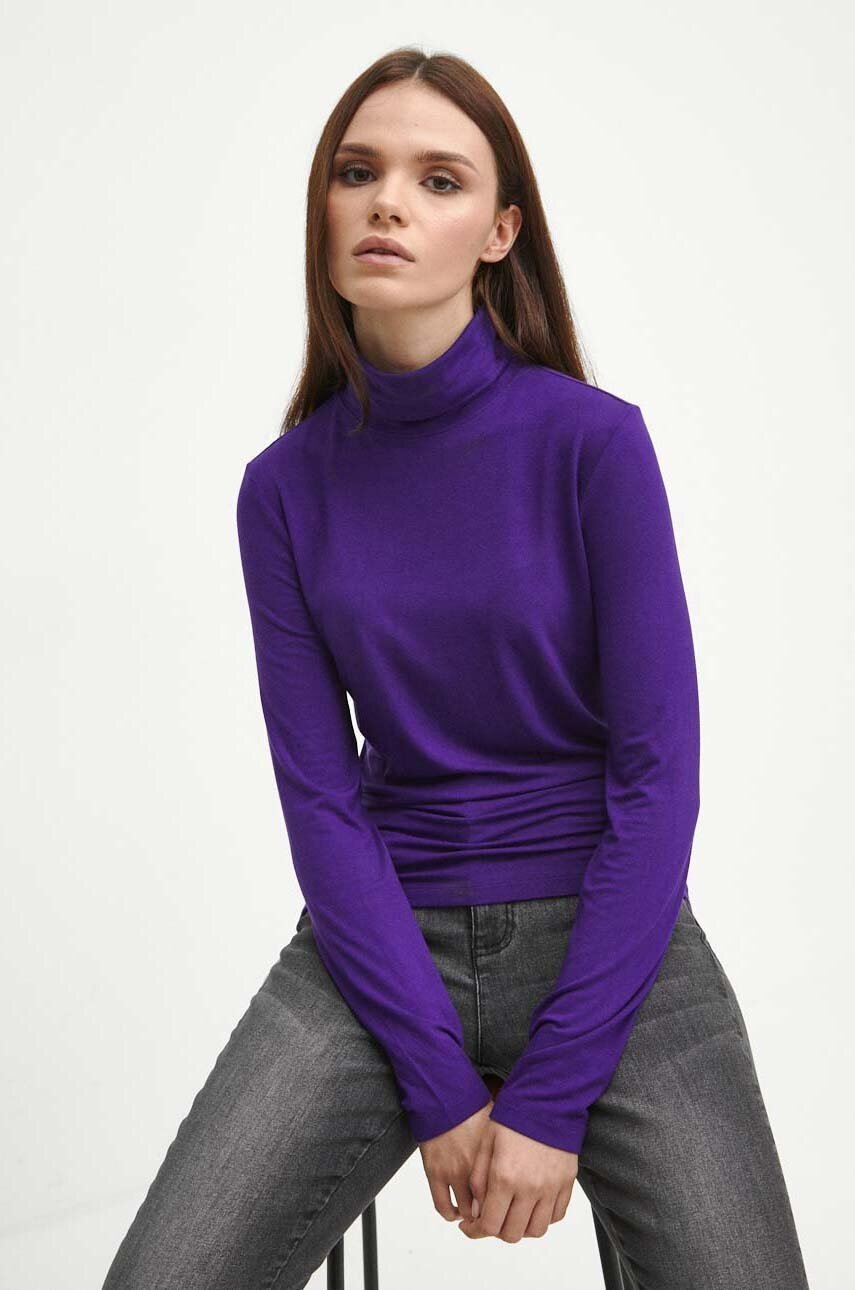 Medicine longsleeve femei, culoarea violet, cu guler