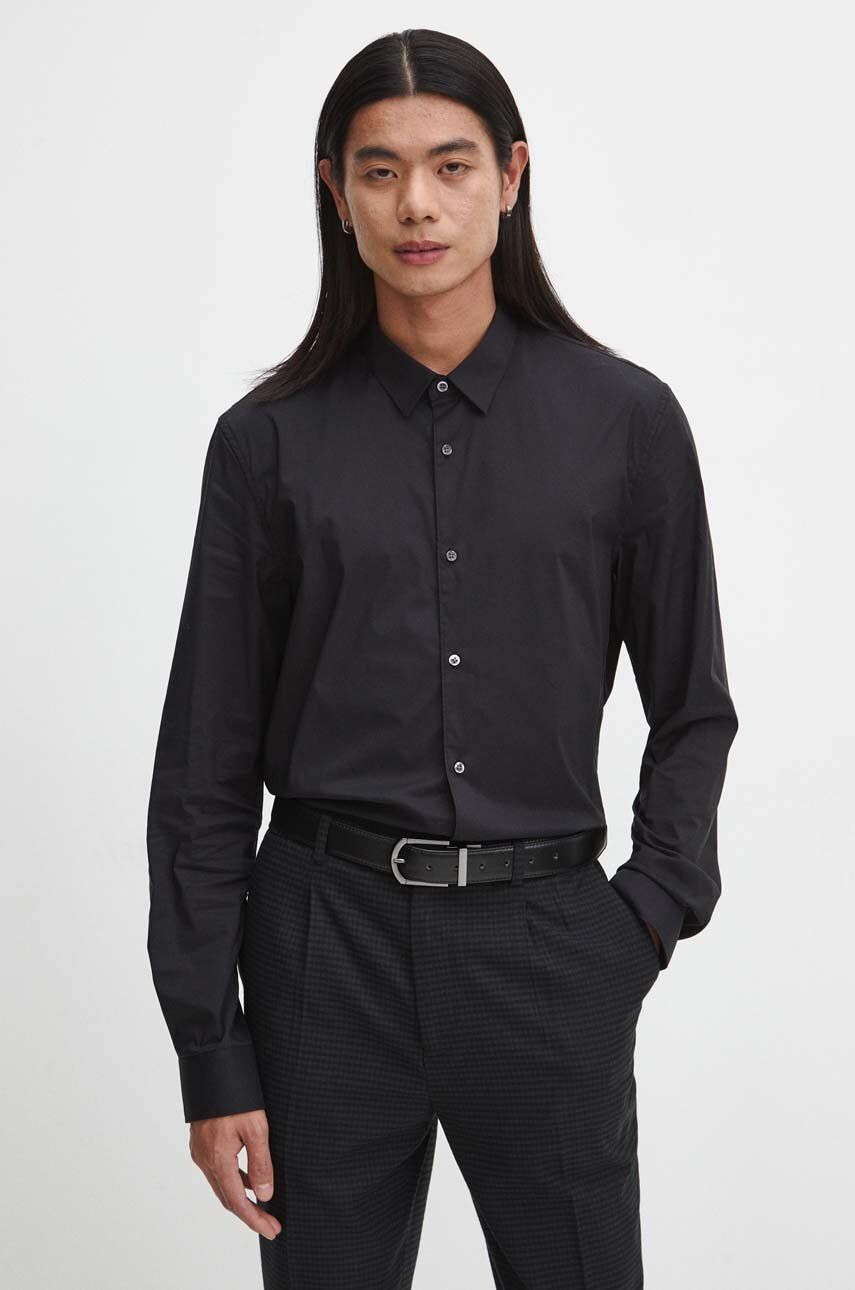 E-shop Košile Medicine pánská, černá barva, slim, s klasickým límcem