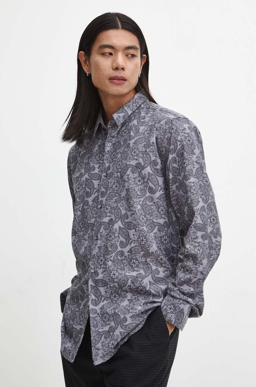 E-shop Košile Medicine pánská, šedá barva, slim, s klasickým límcem
