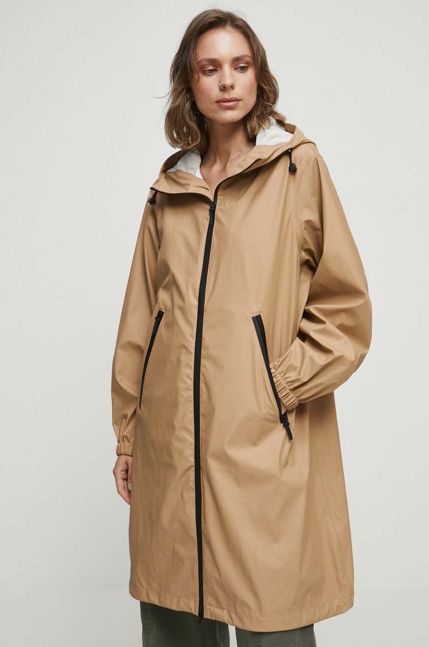 Nepromokavý kabát Medicine dámský, béžová barva, přechodný, oversize - béžová -  60 % Polyester