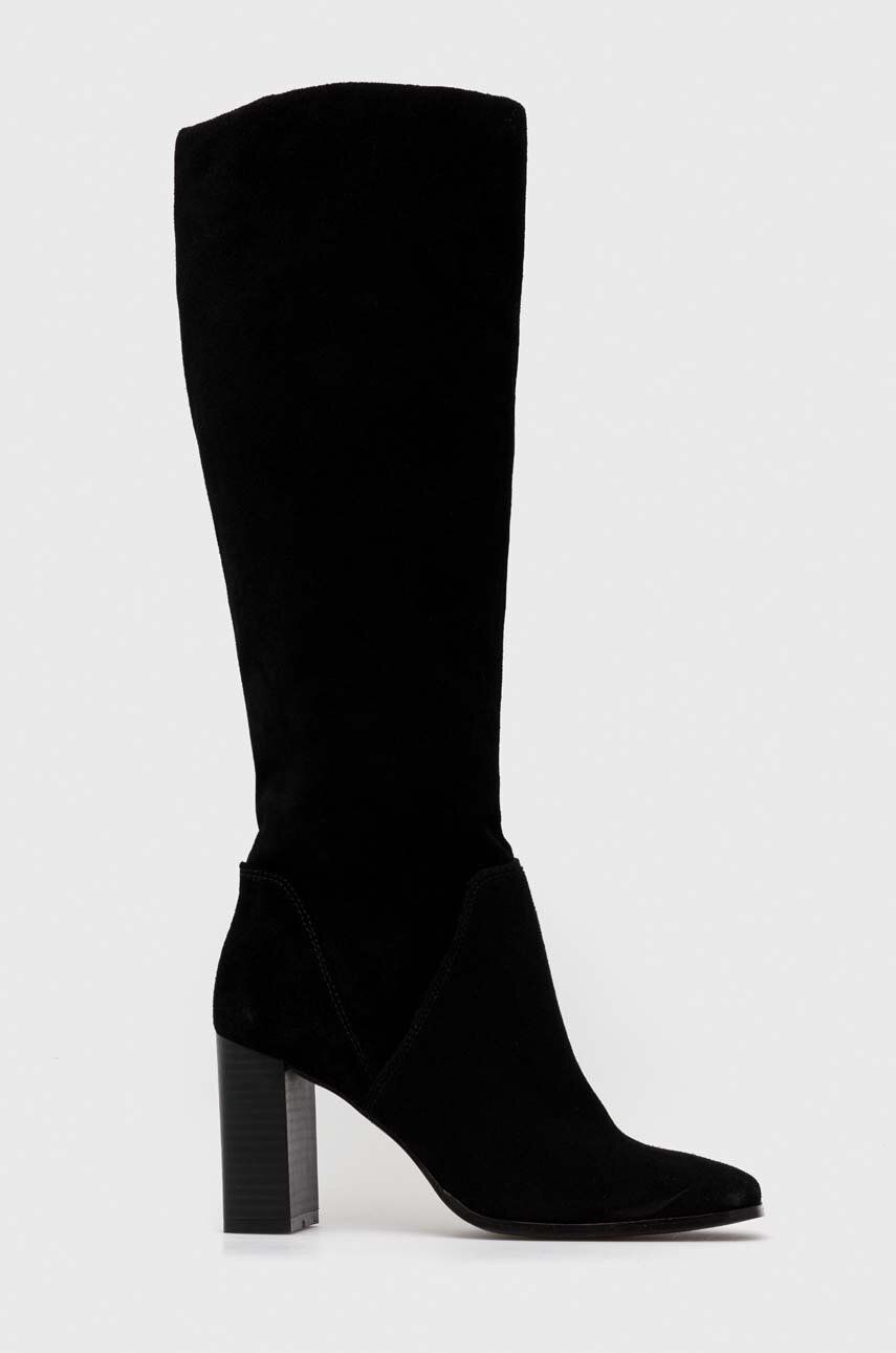 E-shop Semišové boty Medicine dámské, černá barva, na podpatku
