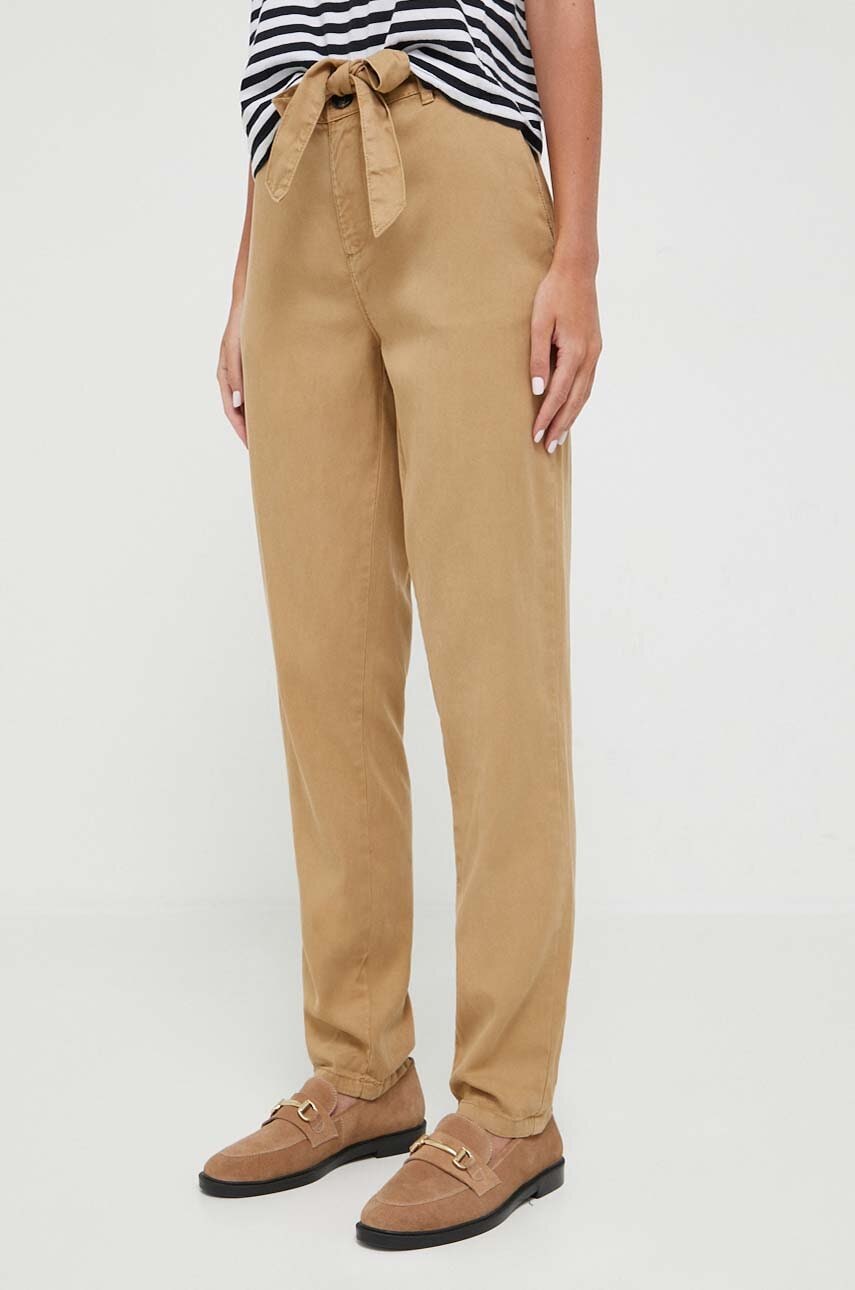 Medicine pantaloni femei, culoarea bej, fason chinos, medium waist