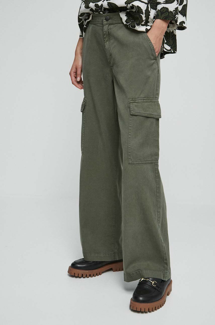 Medicine pantaloni femei, culoarea verde, lat, high waist