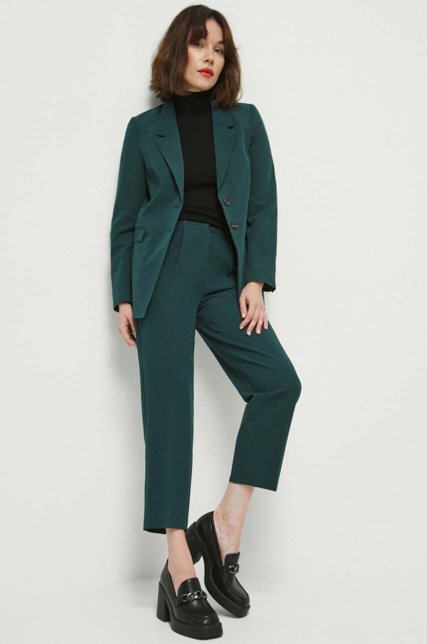 Medicine pantaloni femei, culoarea verde, fit chinos, high waist