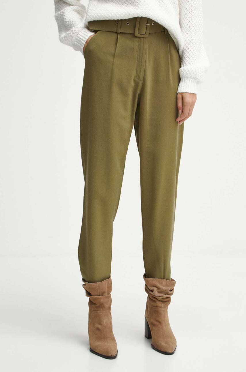 E-shop Kalhoty Medicine dámské, zelená barva, střih chinos, medium waist