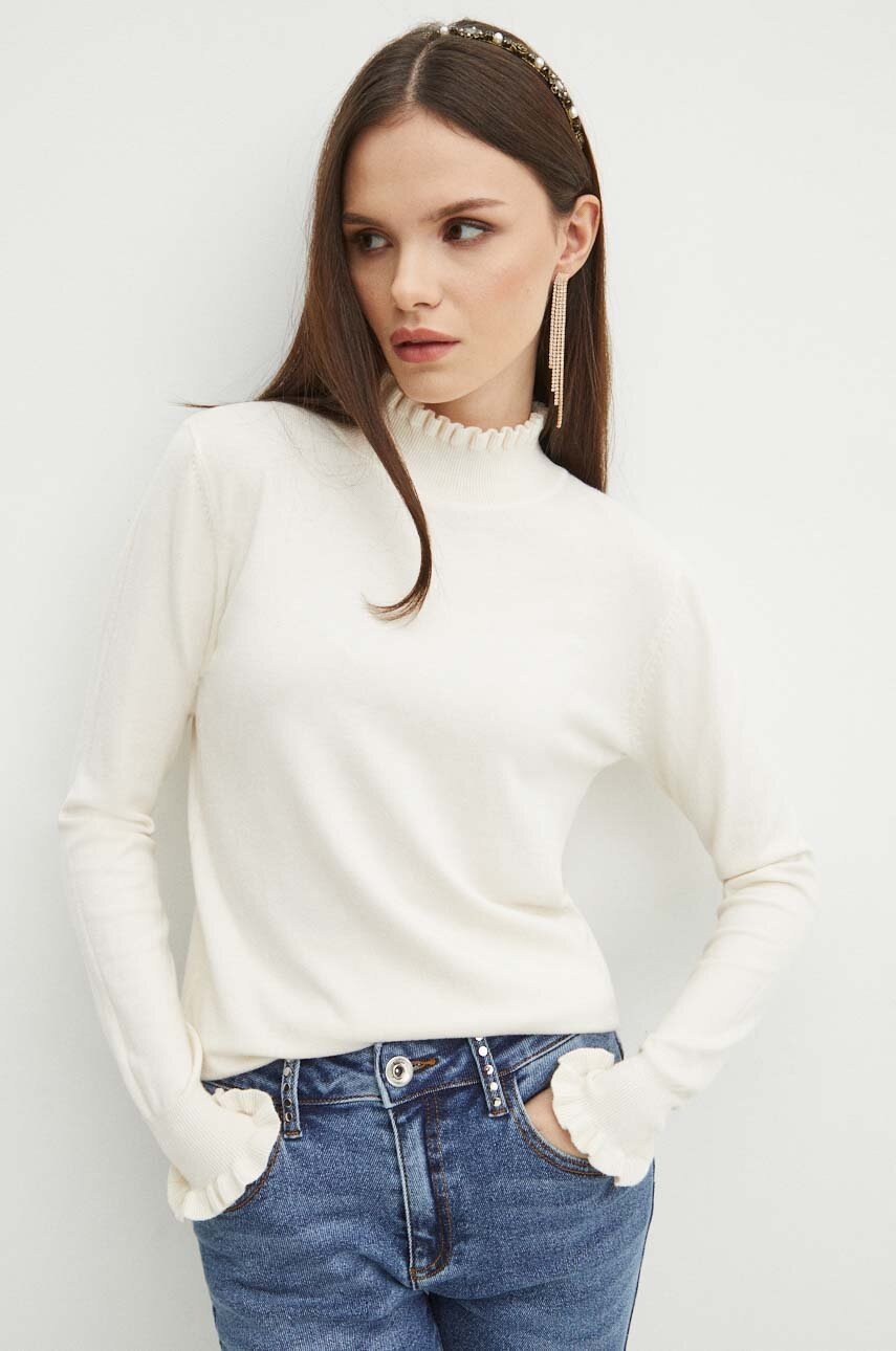 Medicine pulover femei, culoarea bej, cu turtleneck