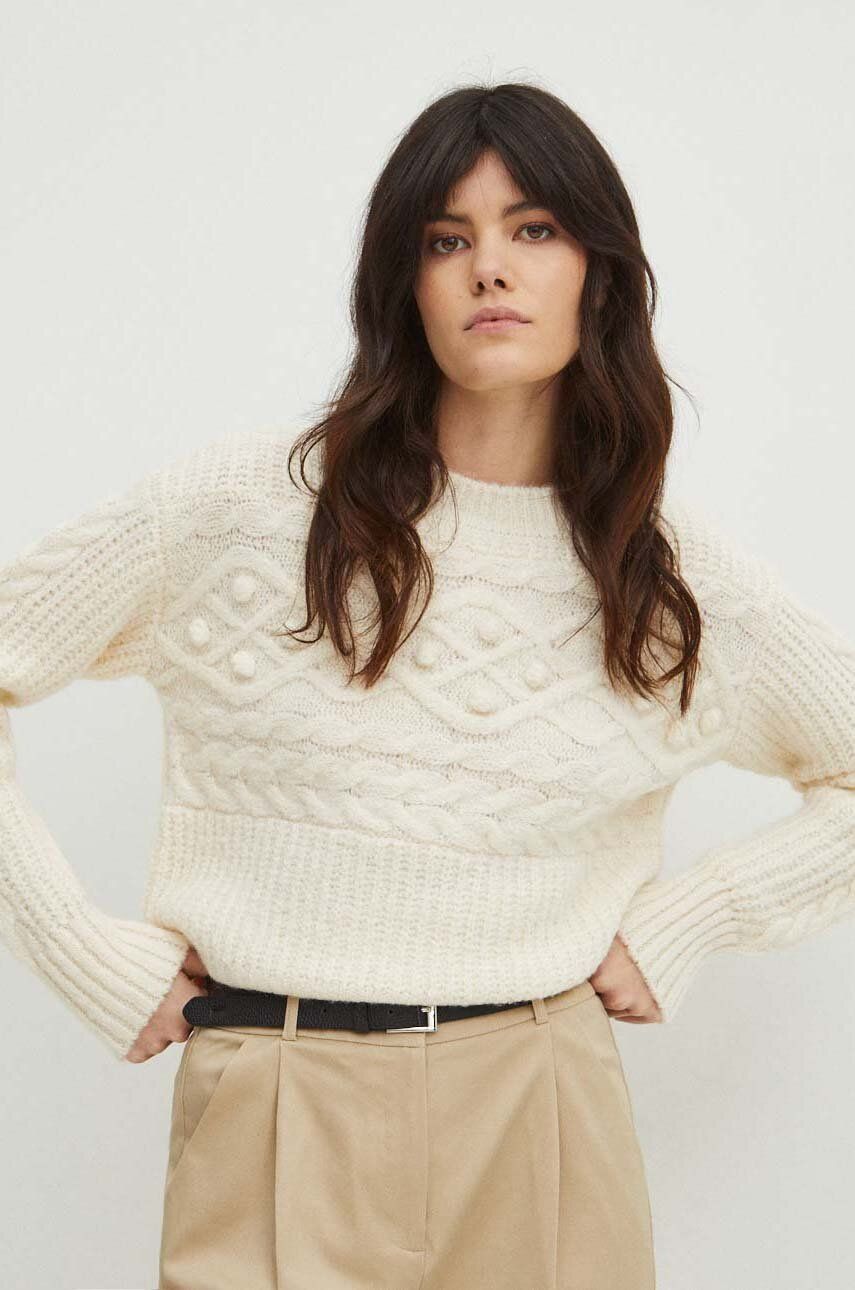 Medicine pulover din amestec de lana femei, culoarea bej, călduros