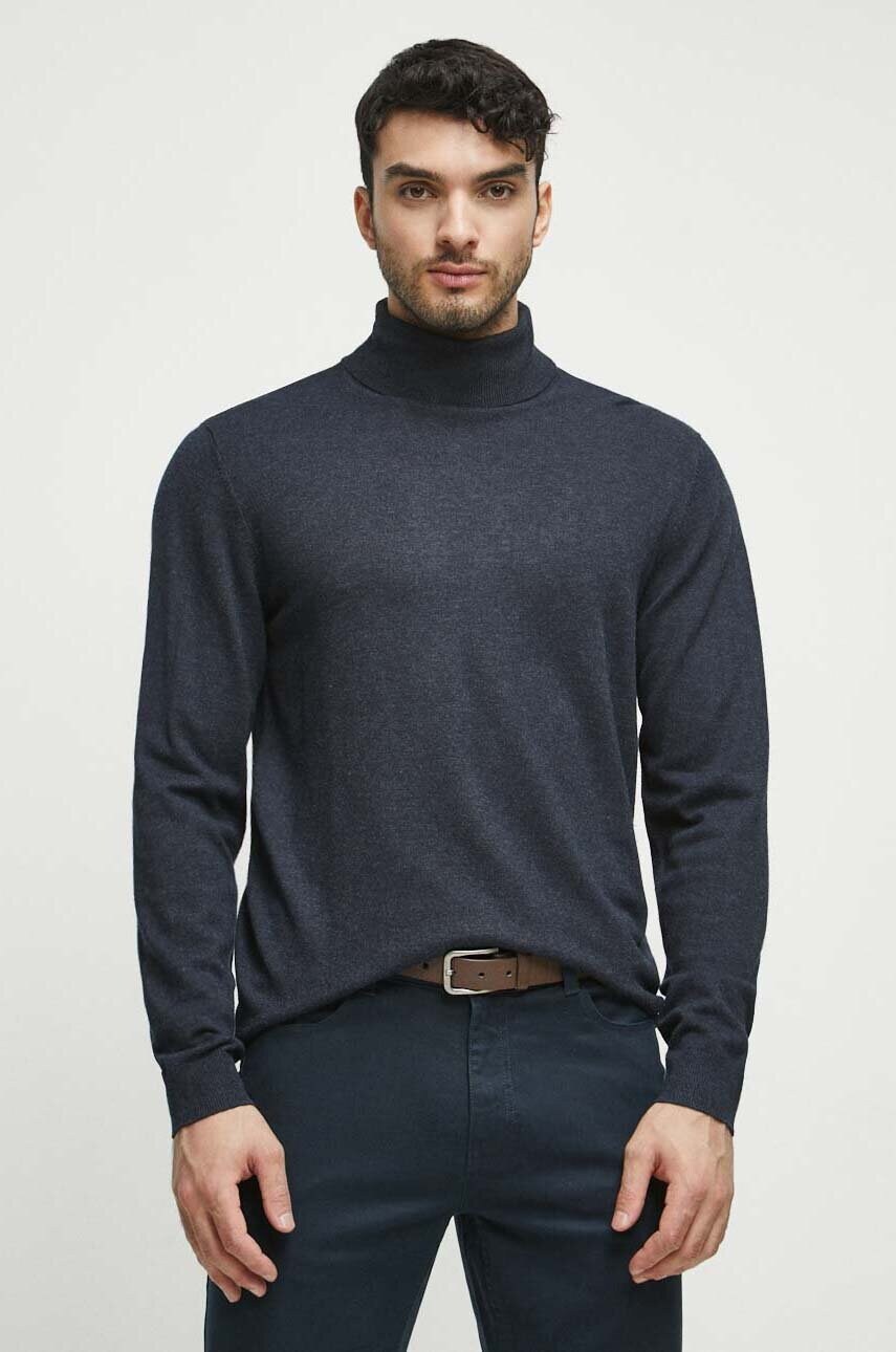 Medicine pulover bărbați, culoarea bleumarin, light, cu guler