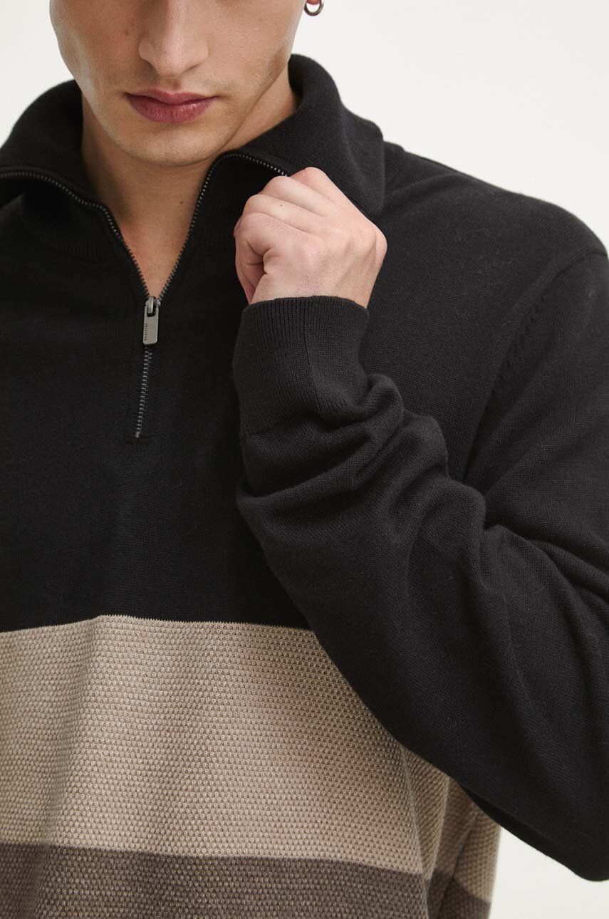 Medicine sweter bawełniany kolor czarny lekki z golferm