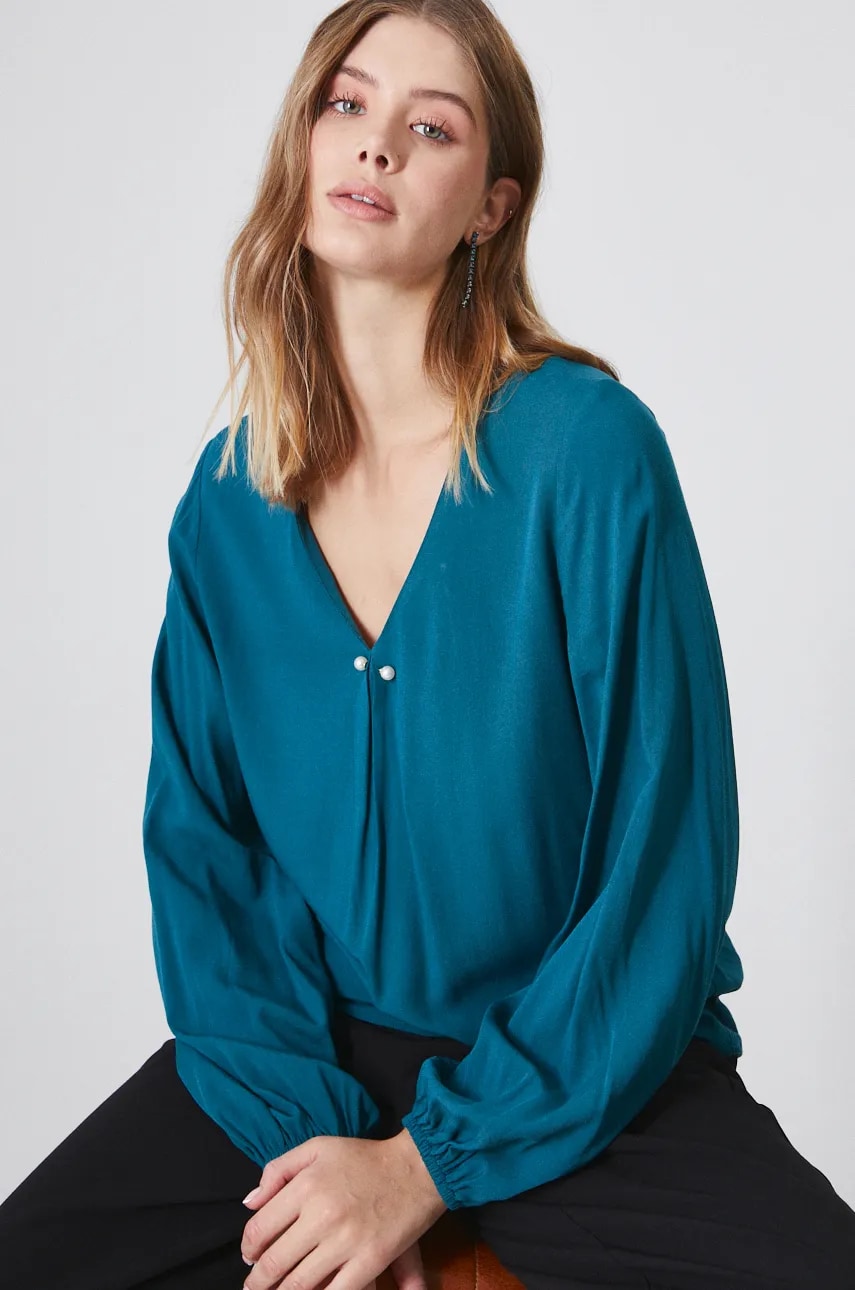 Medicine bluza femei, culoarea turcoaz, neted Medicine bluza femei, culoarea turcoaz, neted