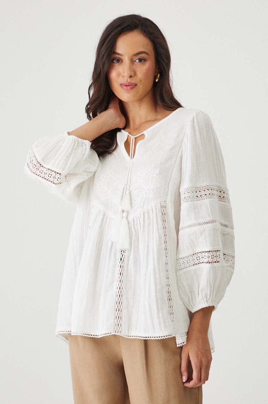 Medicine bluza din bumbac femei, culoarea alb, cu imprimeu