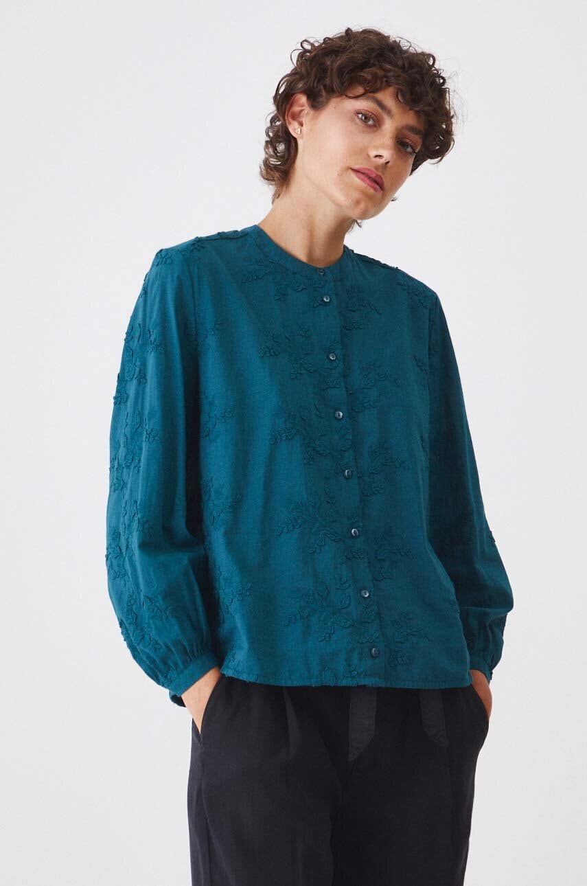Medicine bluza din bumbac femei, culoarea verde, in modele florale