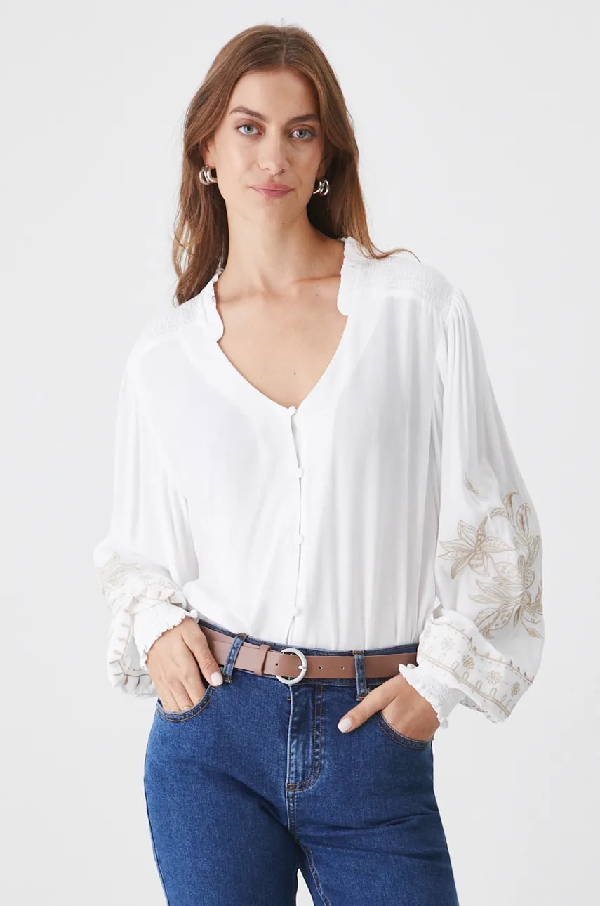 Medicine bluza femei, culoarea alb, in modele florale