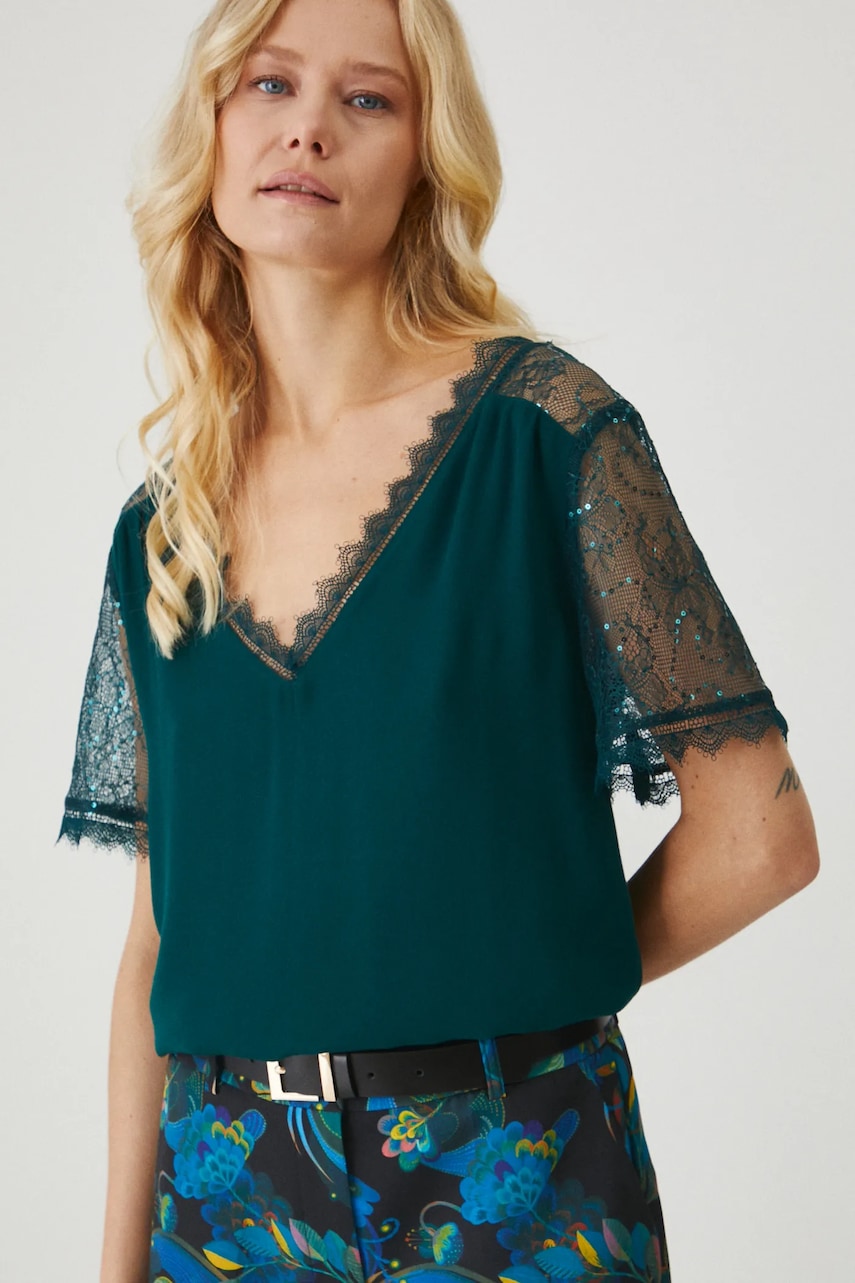 Medicine bluza femei, culoarea verde, cu imprimeu