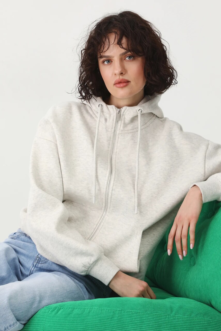 Medicine bluza femei, culoarea bej, cu glugă, melanj