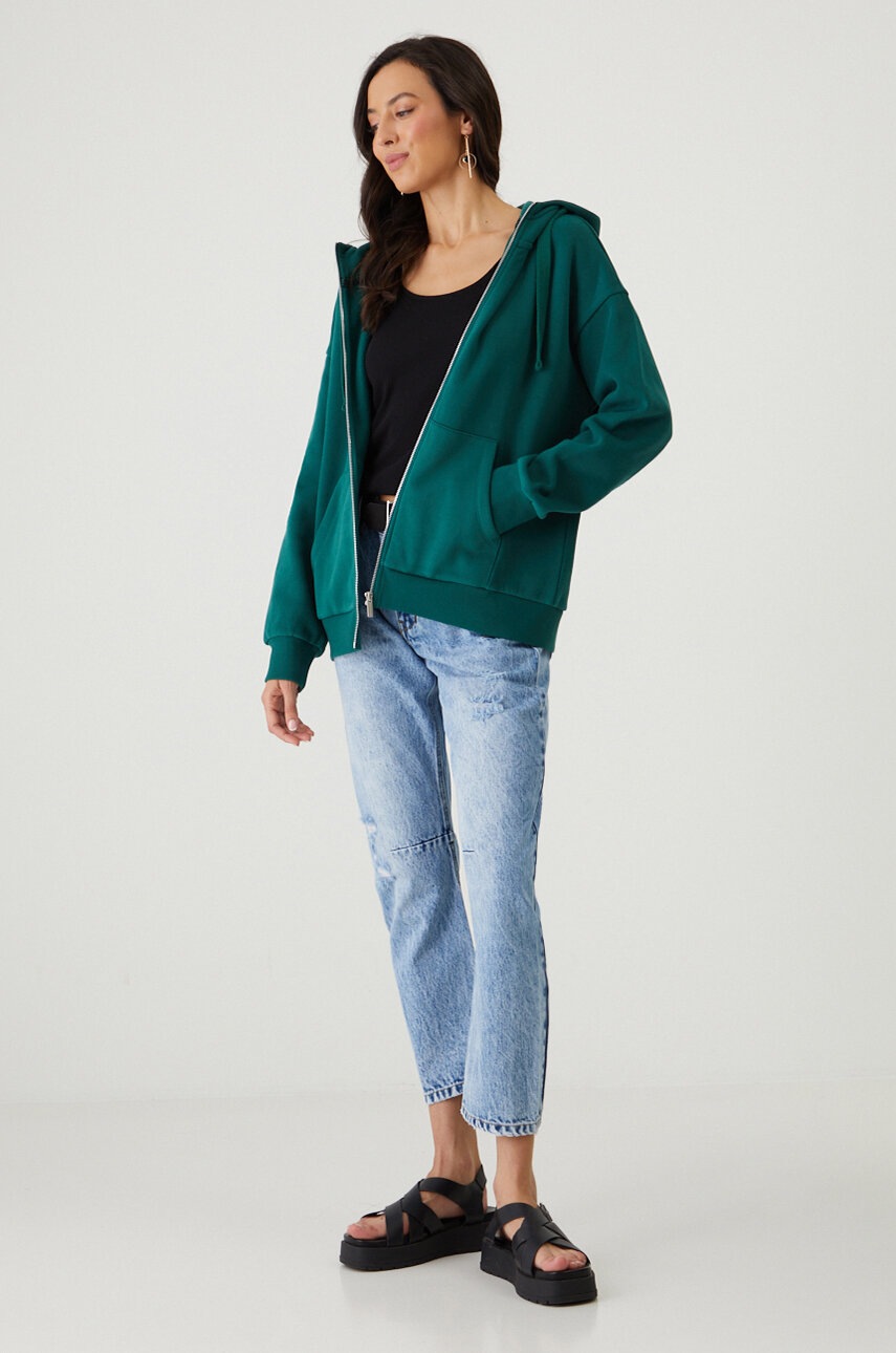 Medicine bluza femei, culoarea verde, cu glugă, neted