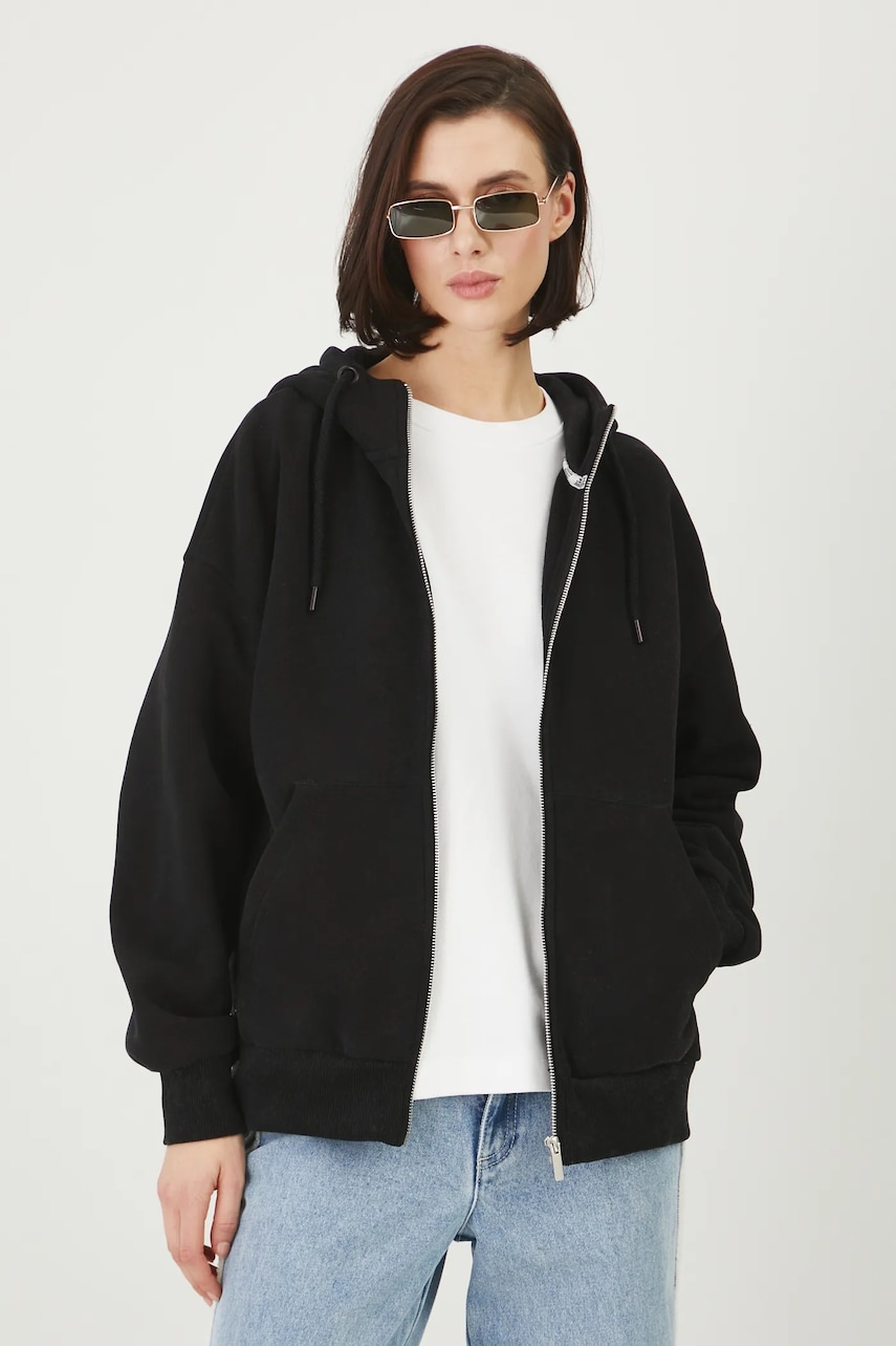 Medicine bluza femei, culoarea negru, cu glugă, neted Medicine bluza femei, culoarea negru, cu glugă, neted