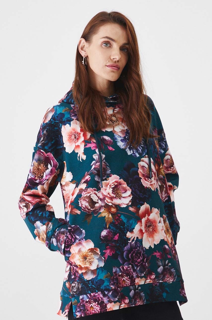 Medicine bluza femei, culoarea turcoaz, cu glugă, modelator Medicine bluza femei, culoarea turcoaz, cu glugă, modelator