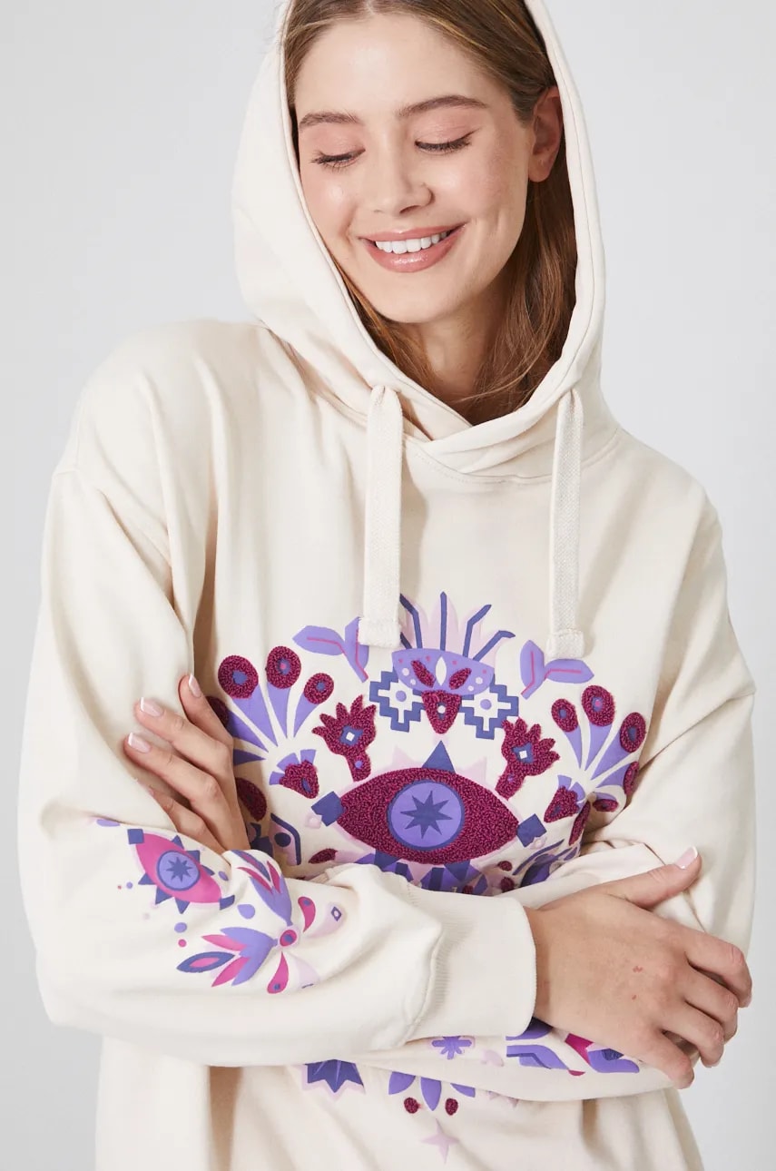 Medicine bluza femei, culoarea bej, cu glugă, cu imprimeu Medicine bluza femei, culoarea bej, cu glugă, cu imprimeu