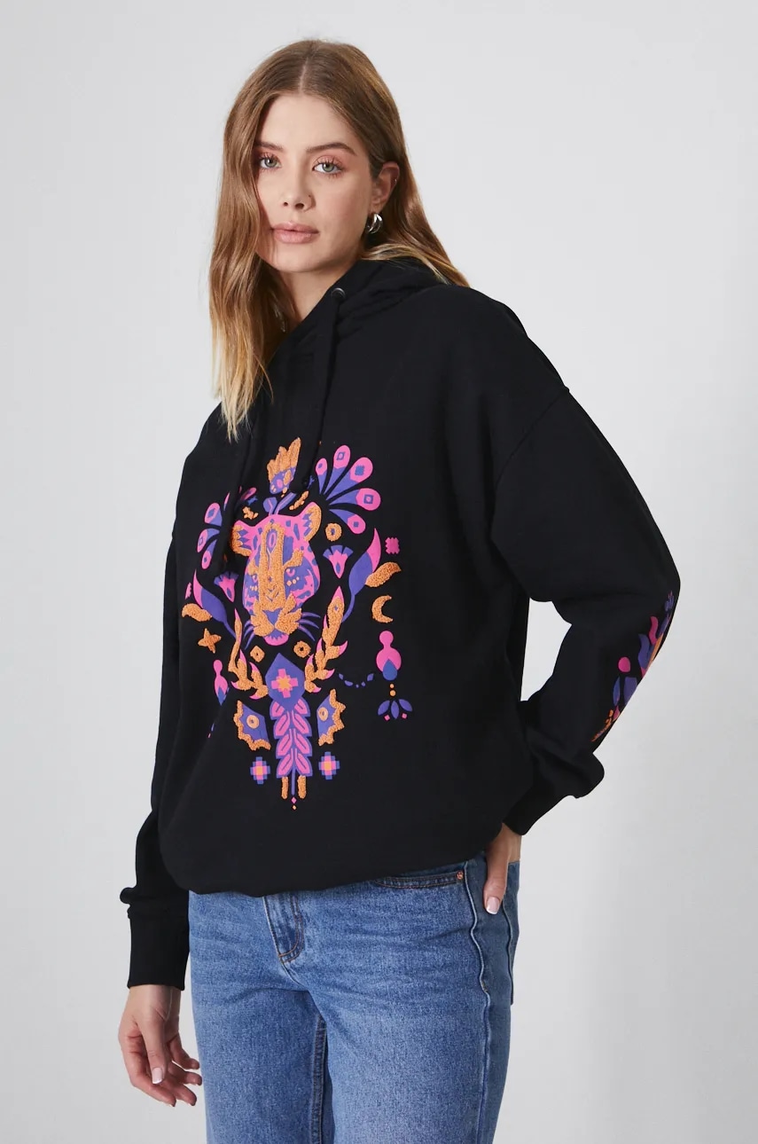 Medicine bluza femei, culoarea negru, cu glugă, cu imprimeu Medicine bluza femei, culoarea negru, cu glugă, cu imprimeu