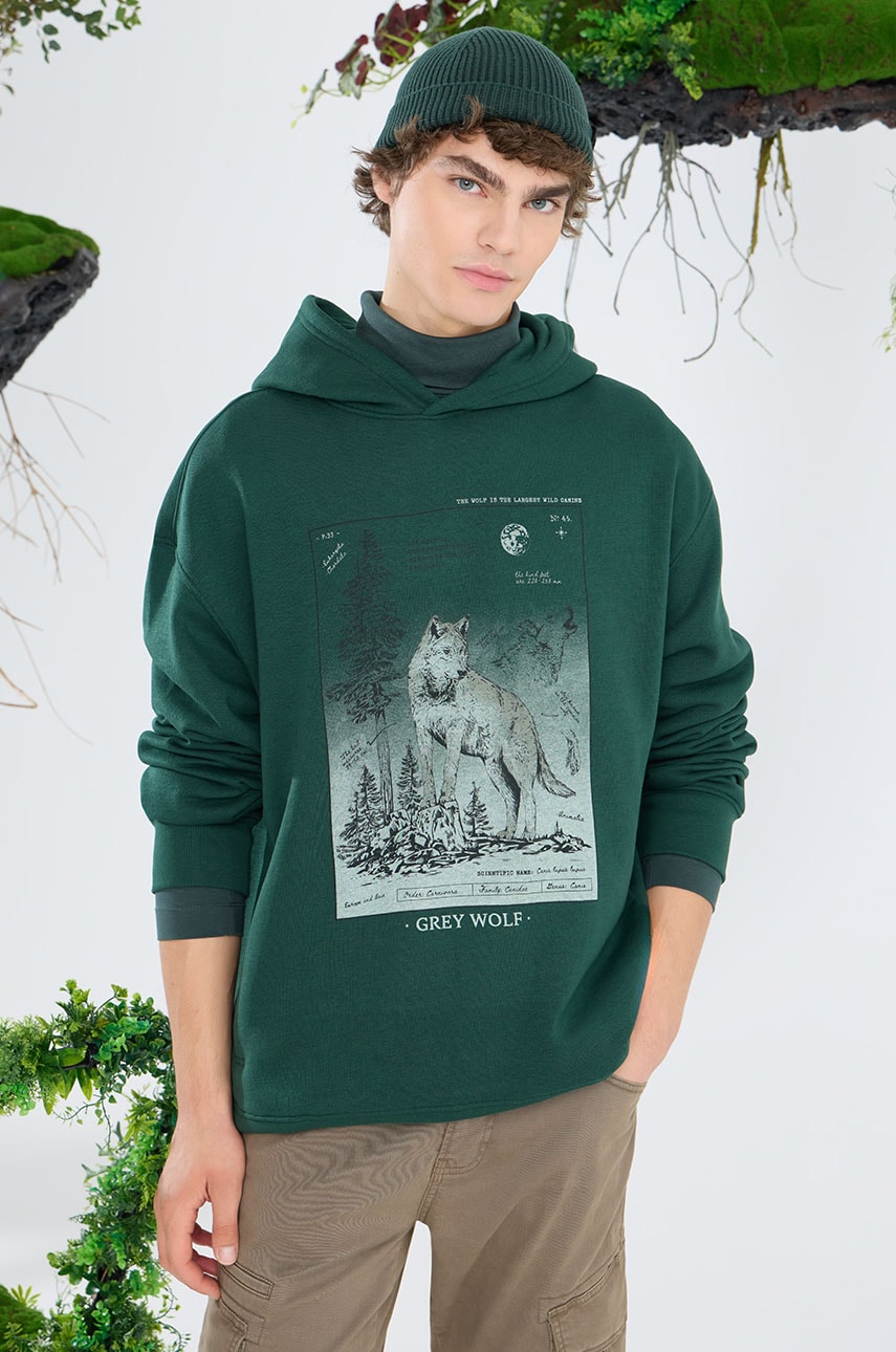 Medicine bluza barbati, culoarea verde, cu glugă, cu imprimeu Medicine bluza barbati, culoarea verde, cu glugă, cu imprimeu