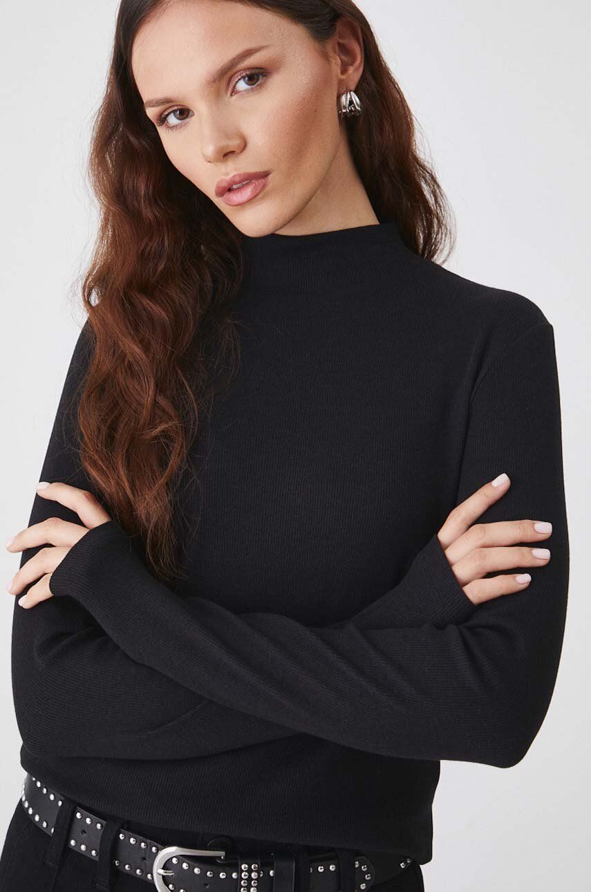 Medicine longsleeve femei, culoarea negru, cu turtleneck