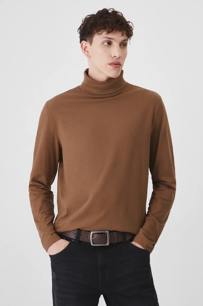 Medicine longsleeve barbati, culoarea maro, neted