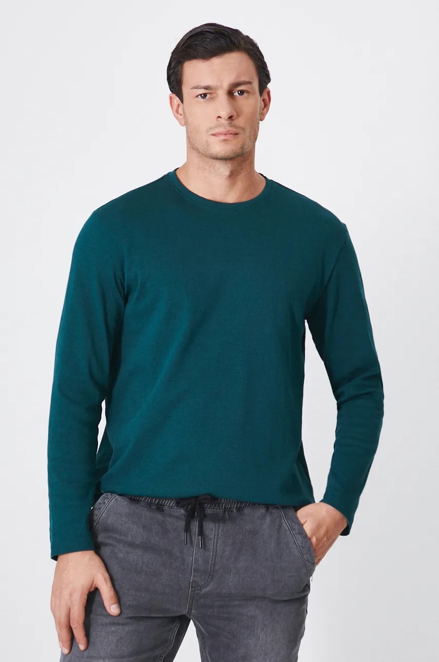 Medicine longsleeve din bumbac culoarea verde, neted