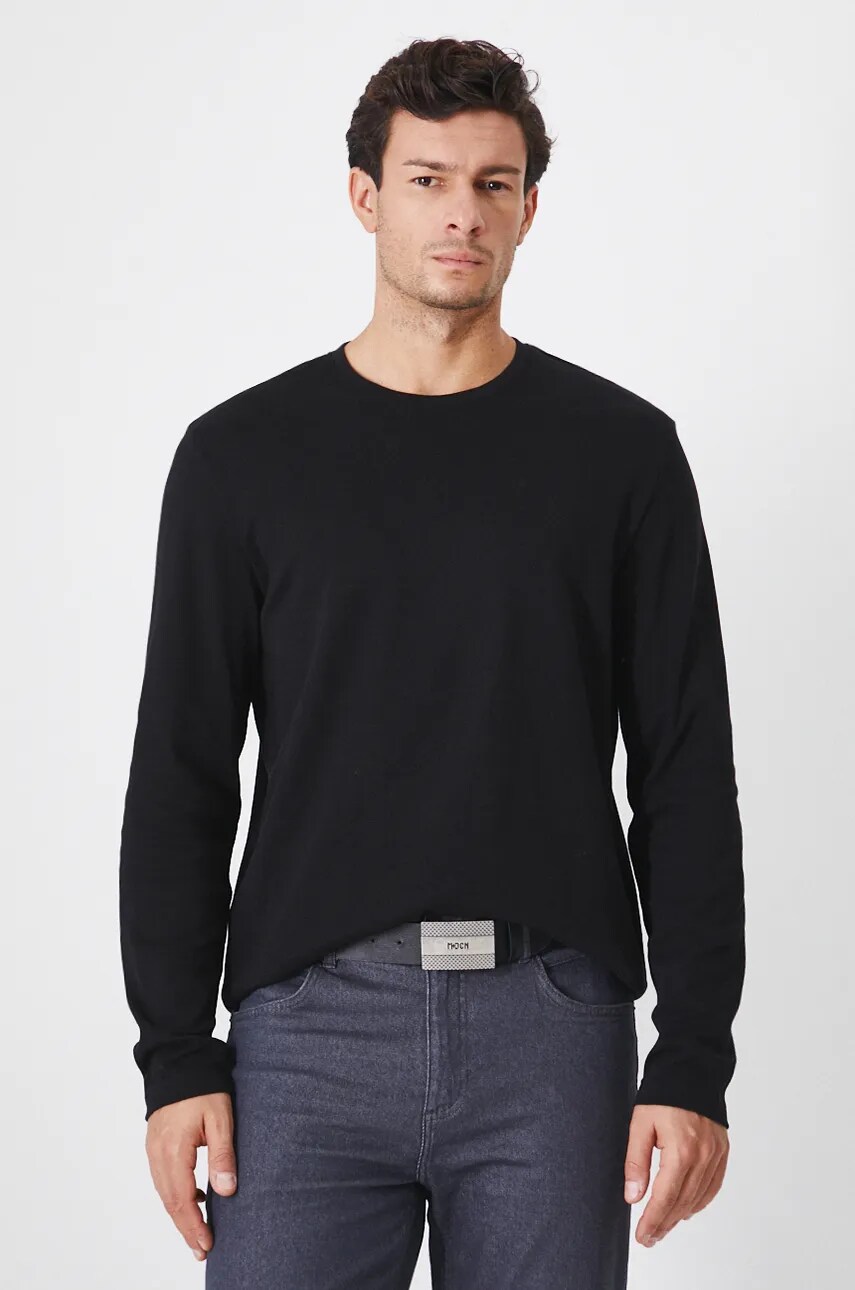 Medicine longsleeve din bumbac culoarea negru, neted