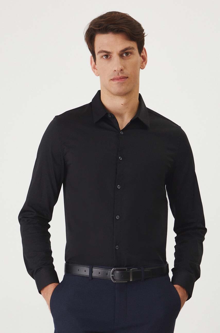 Medicine camasa barbati, culoarea negru, cu guler clasic, slim Medicine camasa barbati, culoarea negru, cu guler clasic, slim