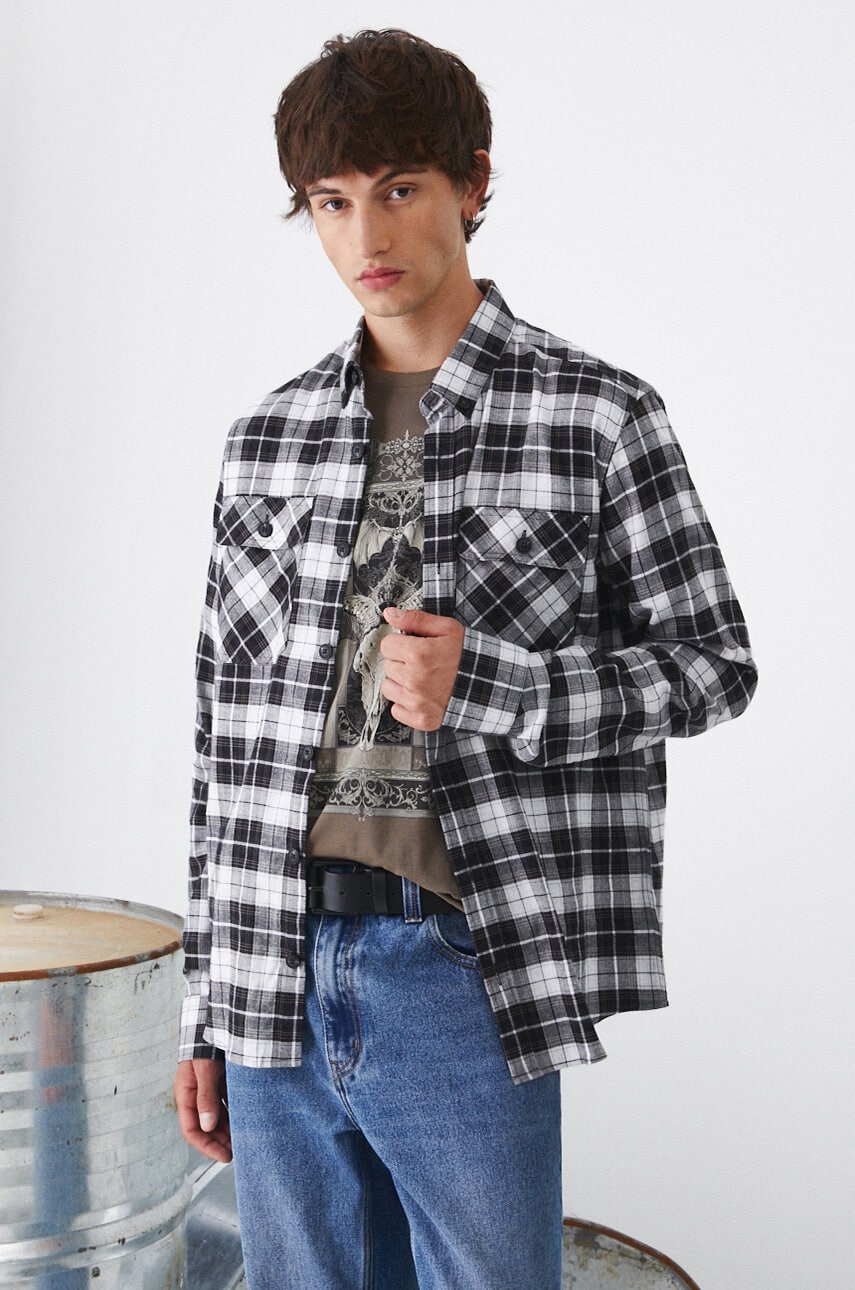 Medicine camasa din bumbac barbati, culoarea gri, cu guler button-down, regular