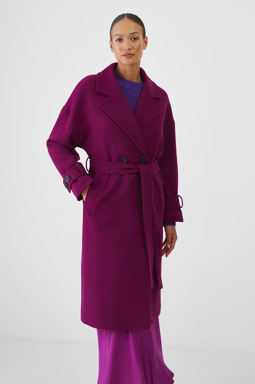 Medicine palton de lana femei, culoarea violet, de tranzitie, cu doua randuri de nasturi Medicine palton de lana femei, culoarea violet, de tranzitie, cu doua randuri de nasturi