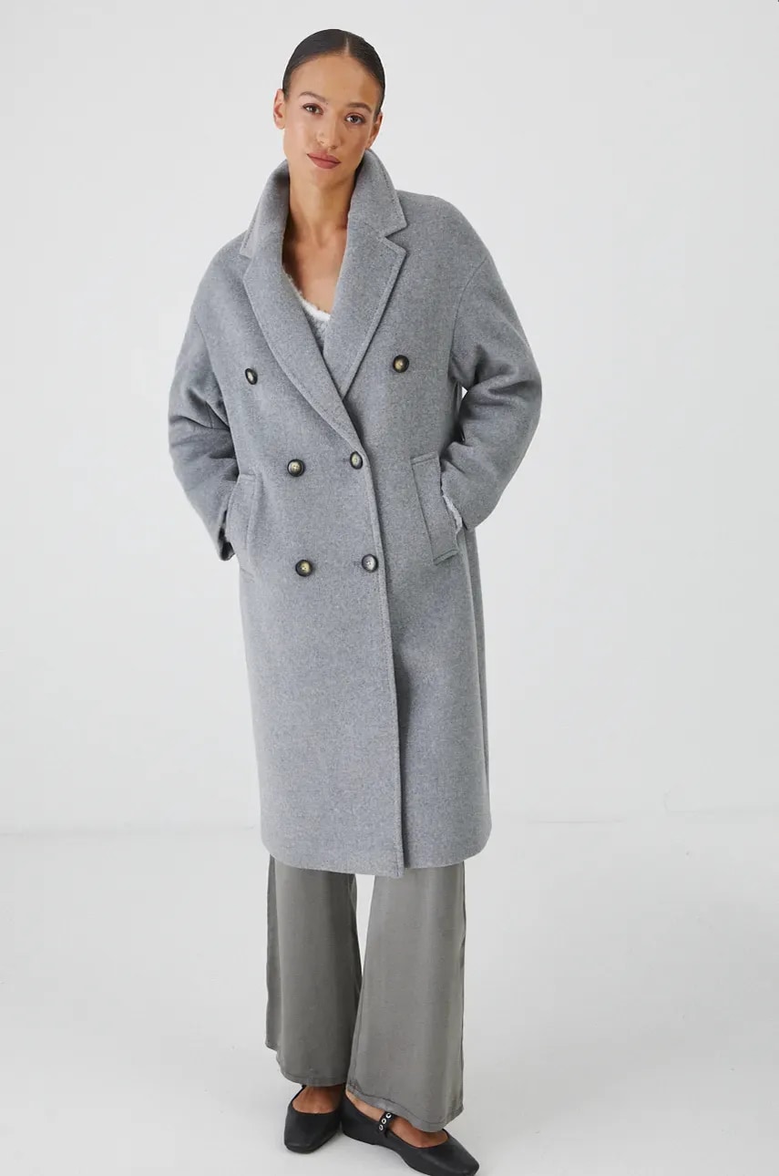Medicine palton de lana culoarea gri, de tranzitie, oversize