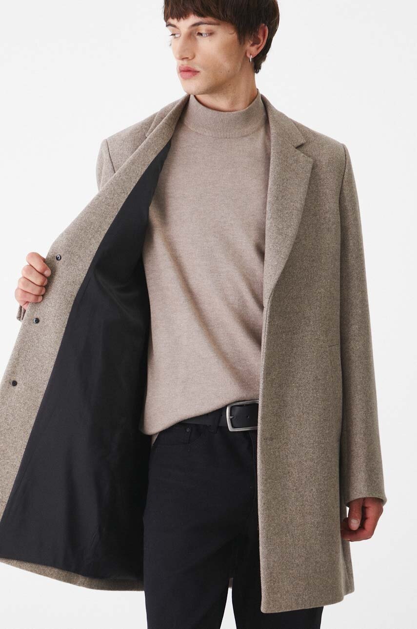 Παλτό από μείγμα μαλλιού Medicine ανδρικά, χρώμα: μπεζ φωτογραφία