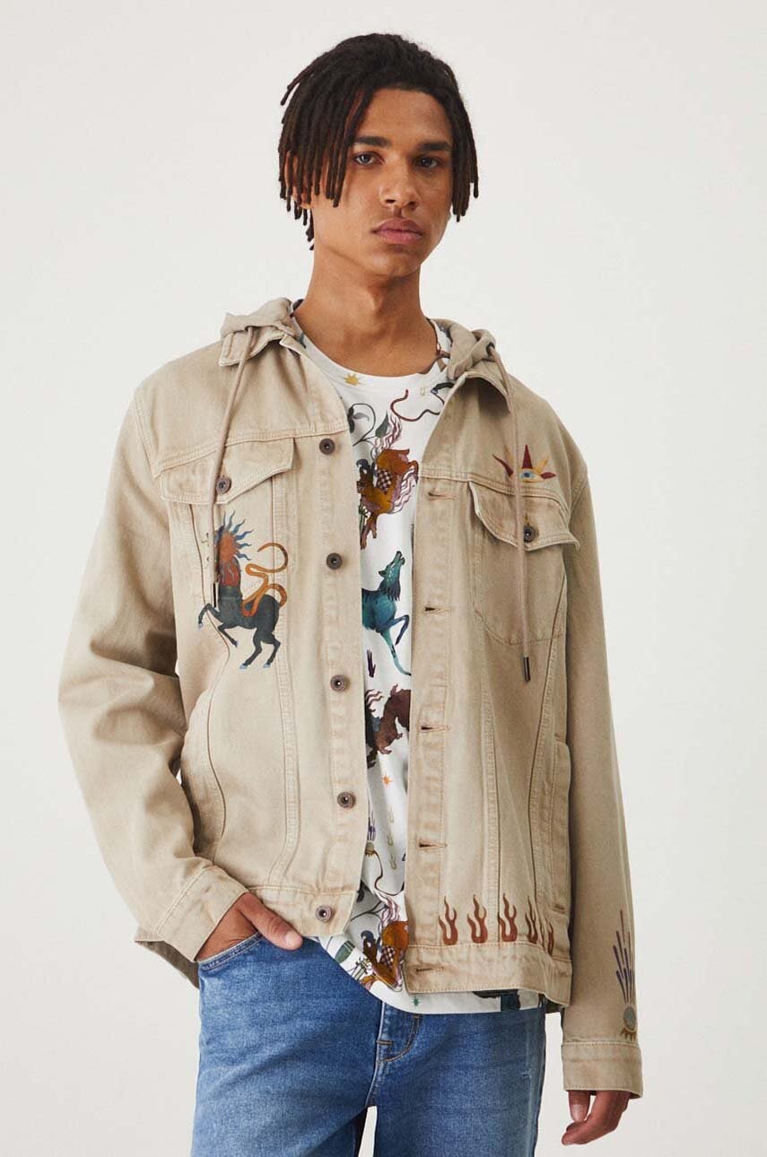 Medicine geacă din denim bărbați, culoarea bej, de tranziție