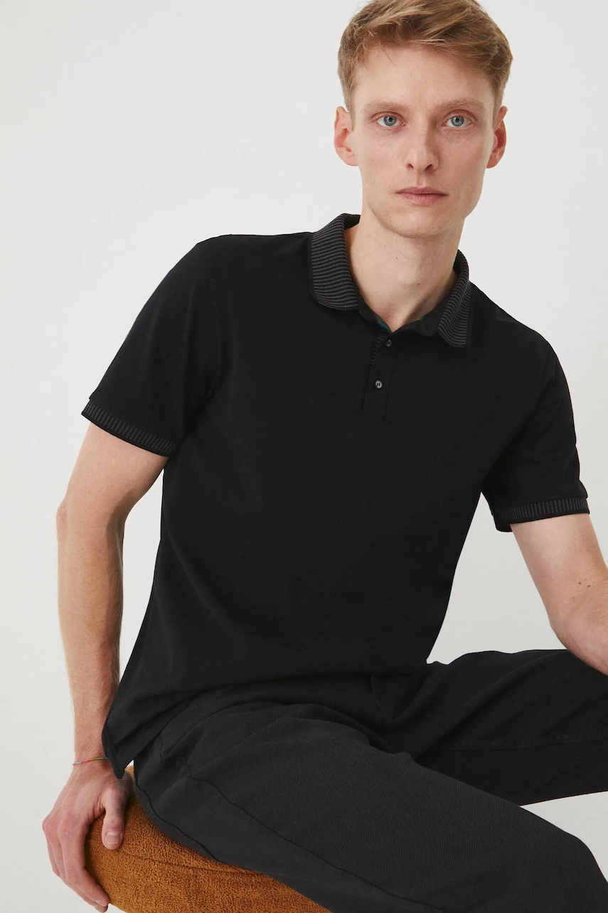 Medicine tricou polo barbati, culoarea negru, neted