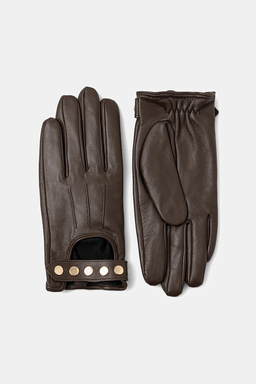 Medicine rękawiczki skórzane damskie kolor brązowy