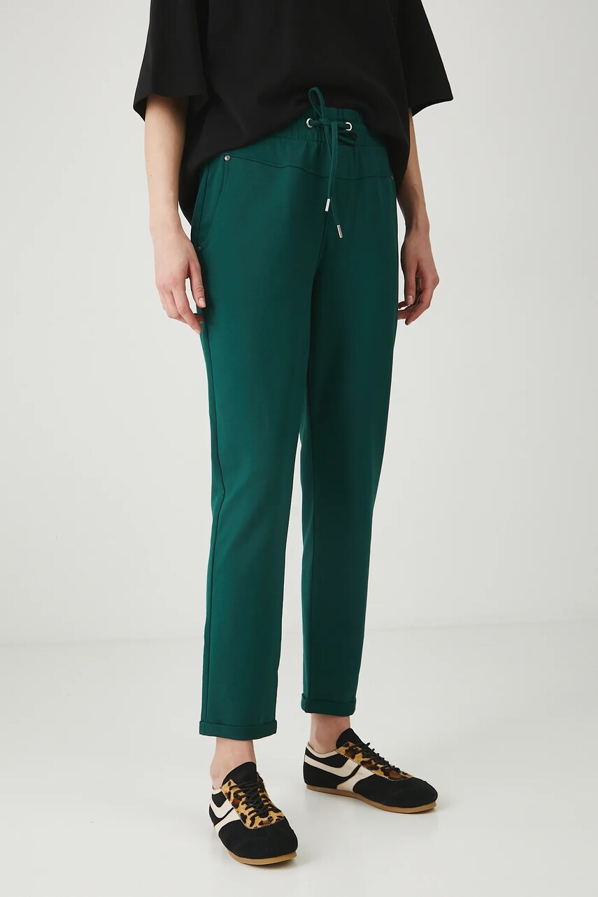 Medicine pantaloni de trening femei, culoarea verde, drept, medium waist