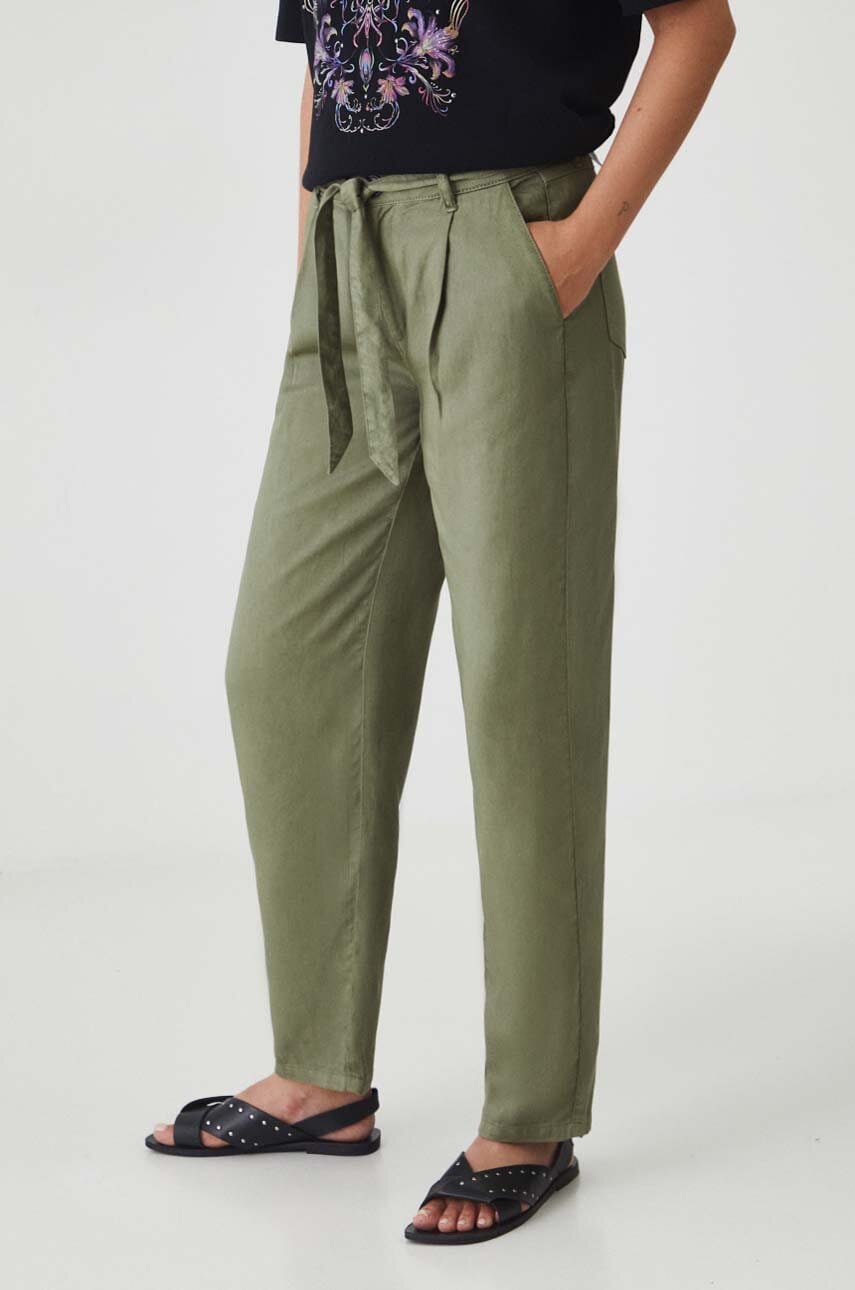 Medicine pantaloni femei, culoarea verde, fason chinos, medium waist