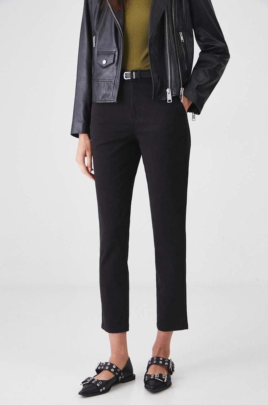 Medicine pantaloni culoarea negru, fason chinos, medium waist