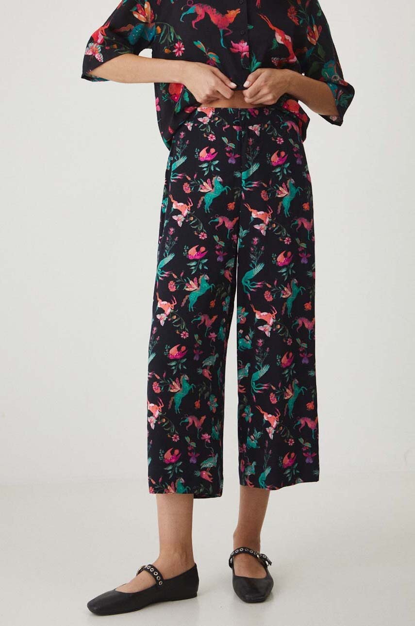 Levně Kalhoty Medicine dámské, černá barva, střih culottes, high waist