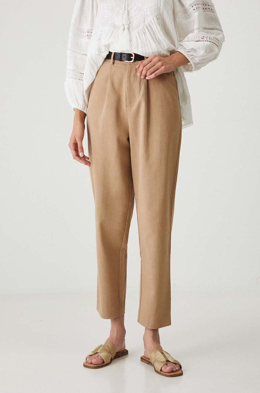 Medicine pantaloni femei, culoarea bej, fason chinos, high waist Medicine pantaloni femei, culoarea bej, fason chinos, high waist