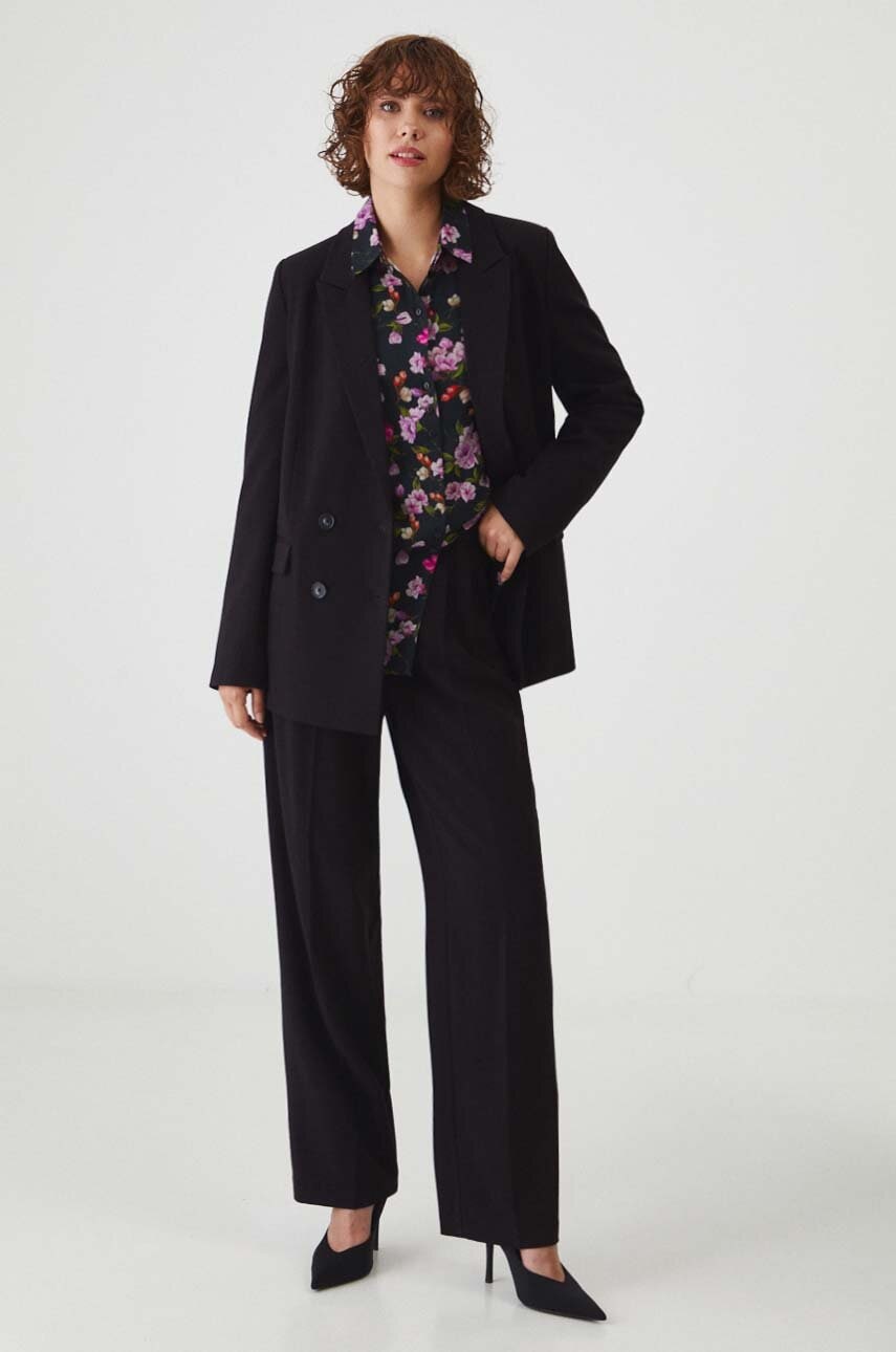 Medicine pantaloni femei, culoarea negru, lat, high waist