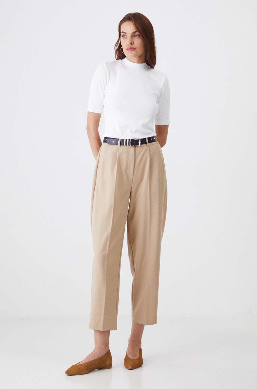 Medicine pantaloni femei, culoarea bej, fason chinos, medium waist Medicine pantaloni femei, culoarea bej, fason chinos, medium waist