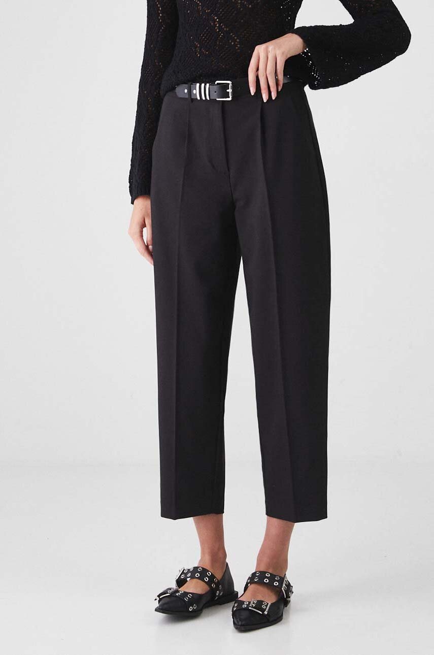 Medicine pantaloni femei, culoarea negru, fason chinos, medium waist