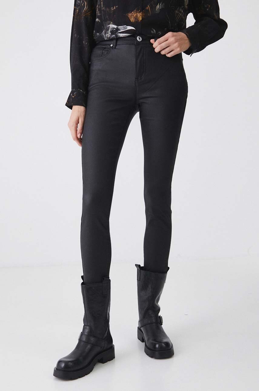 Medicine pantaloni femei, culoarea negru, mulata, medium waist
